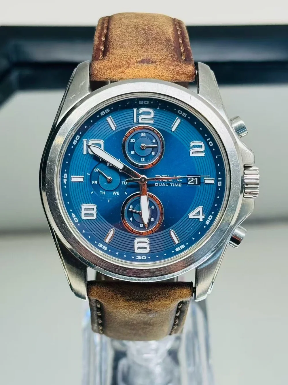 Relic By Fossil Men’s Watch Dual Time Date Chronograph 43mm New Battery Runs